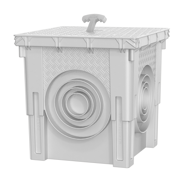 30x30 Menhol Rögar Kutusu – 5 Çıkışlı PE Katkılı Yer Altı Buatı, Kulplu Düz Kapaklı Kutu - TSELK1015B30X - Luxwares