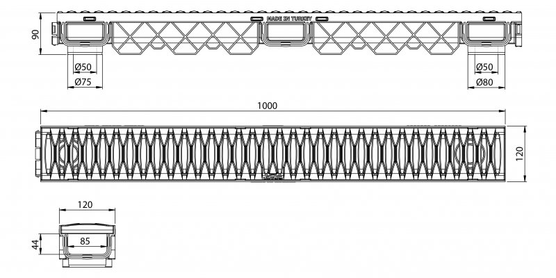 120x90x1000 mm Plastik Yağmur & Havuz Su Kanalı IzgaralI Mazgal Oluğu Fiyatı | Ölçüleri