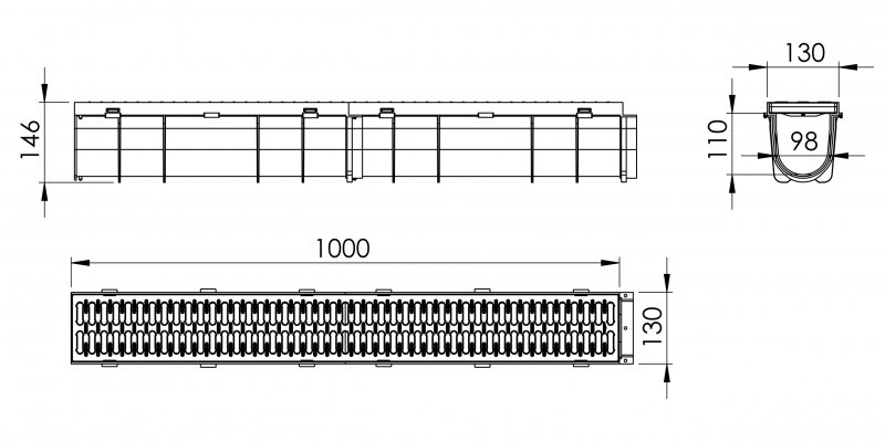 130x145x1000 mm Plastik Yağmur & Havuz Su Kanalı IzgaralI Mazgal Oluğu Fiyatı | Ölçüleri