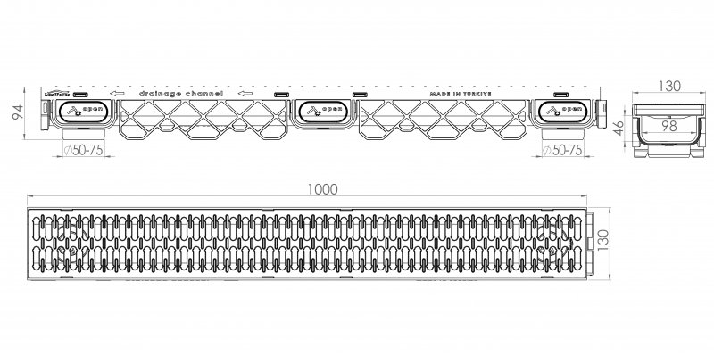 130x95x1000 mm Plastik Yağmur & Havuz Su Kanalı IzgaralI Mazgal Oluğu Fiyatı | Ölçüleri
