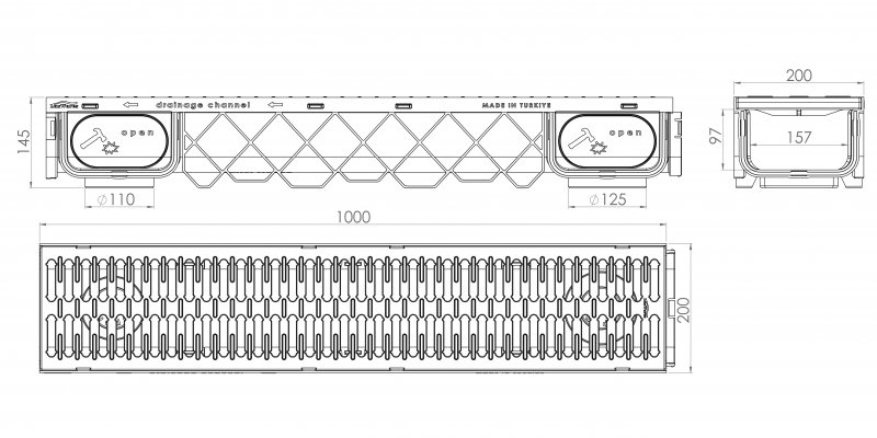 200x145x1000 mm Plastik Yağmur & Havuz Su Kanalı IzgaralI Mazgal Oluğu Fiyatı | Ölçüleri