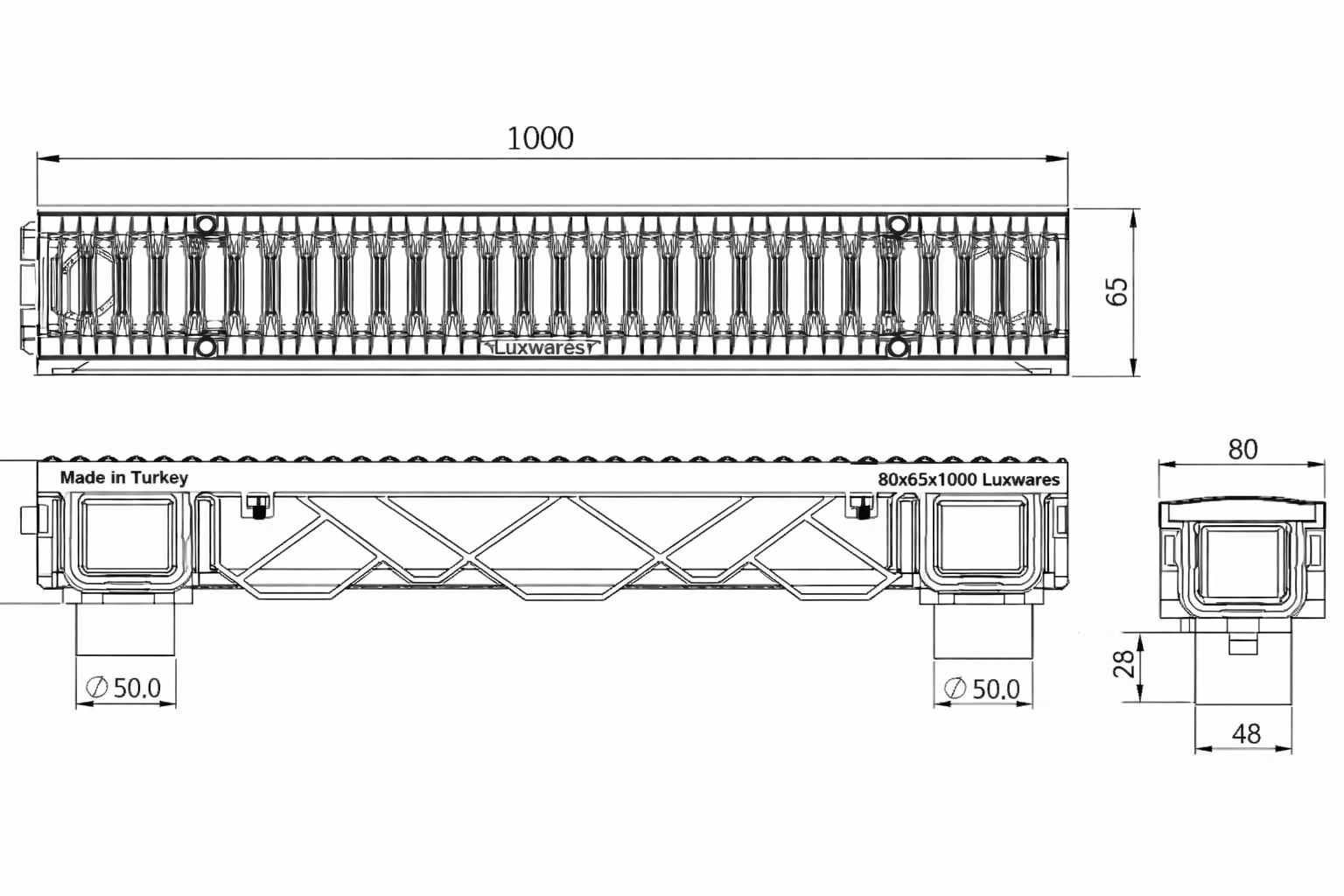 80x65x1000 mm Plastik Yağmur & Havuz Su Kanalı IzgaralI Mazgal Oluğu Fiyatı | Ölçüleri