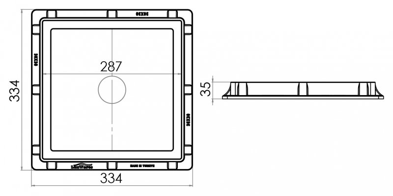 30x30 Rögar Kapağı Teknik Ölçüleri