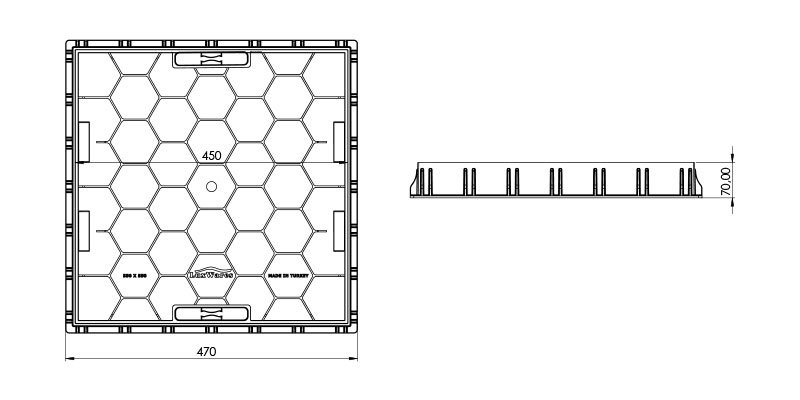 45X45 Gömme Çerçeveli Rögar Kapağı Teknik Ölçüleri