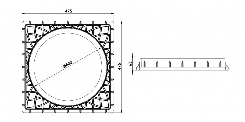 400mm Kare İçi Yuvarlak Rögar Kapağı Teknik Ölçüleri