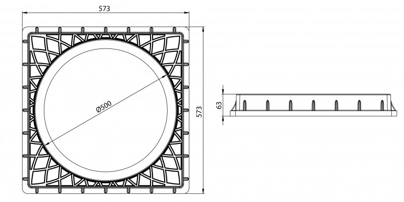 500mm Kare İçi Yuvarlak Rögar Kapağı Teknik Ölçüleri