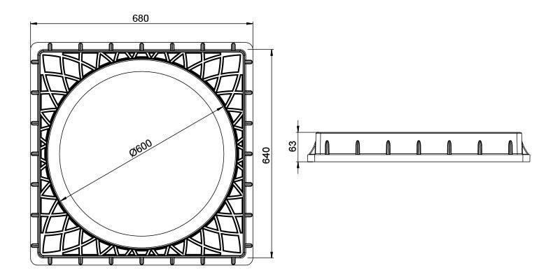 600mm Kare İçi Yuvarlak Rögar Kapağı Teknik Ölçüleri