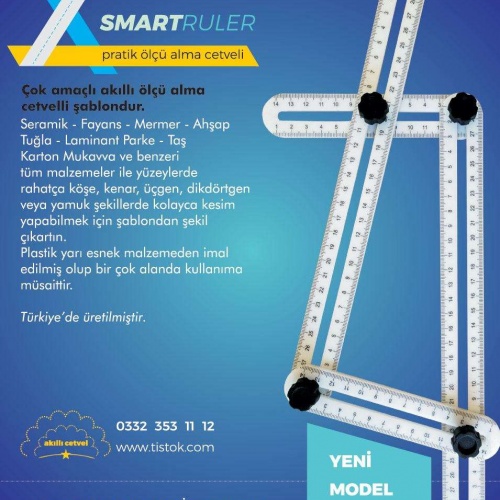 Çok Açılı Ölçme Cetveli - Pratik ölçü almak için Akıllı Cetvel - Smart Ruler - TSE42SM14325 - Smart Ruler