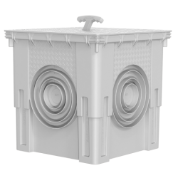 40x40 Menhol Rögar Kutusu – 5 Çıkışlı PE Katkılı Yer Altı Buatı, Kulplu Düz Kapaklı Kutu