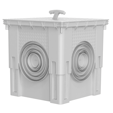 40x40 Menhol Rögar Kutusu – 5 Çıkışlı PE Katkılı Yer Altı Buatı, Kulplu Düz Kapaklı Kutu-Luxwares