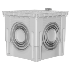 55x55 cm Menhol – 5 Çıkışlı Yer Altı Buatı | Alttan Çıkışlı, PE Katkılı, Kulplu Düz Kapaklı Rögar Kutusu