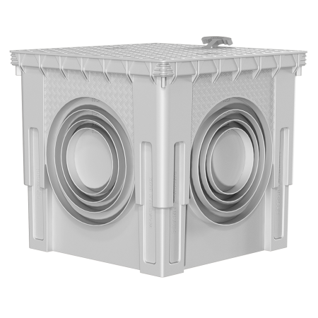 55x55 cm Menhol – 5 Çıkışlı Yer Altı Buatı | Alttan Çıkışlı, PE Katkılı, Kulplu Düz Kapaklı Rögar Kutusu-Luxwares