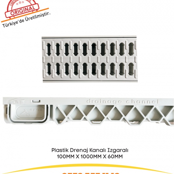 100x60x1000 mm Plastik Izgaralı Drenaj Kanalı | Yağmur Suyu ve Havuz Kenarı Oluğu-Luxwares
