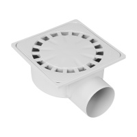 20x20 cm Koku Yapmayan Çamur Süzgeci – Yan 70 mm PVC Çıkışlı, PP Malzeme, Açık Gri